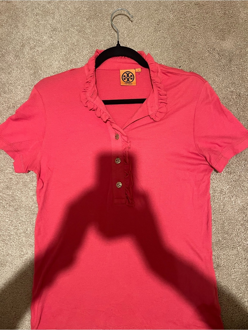 Tory Burch Coral Pink Ruffle-Trim Polo Tee